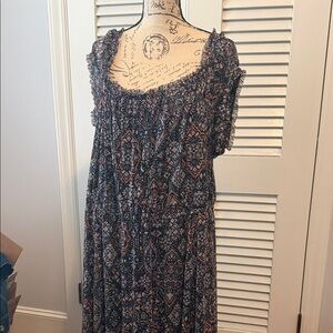 torrid Navy and Coral Patterned Smocked Maxi Dress